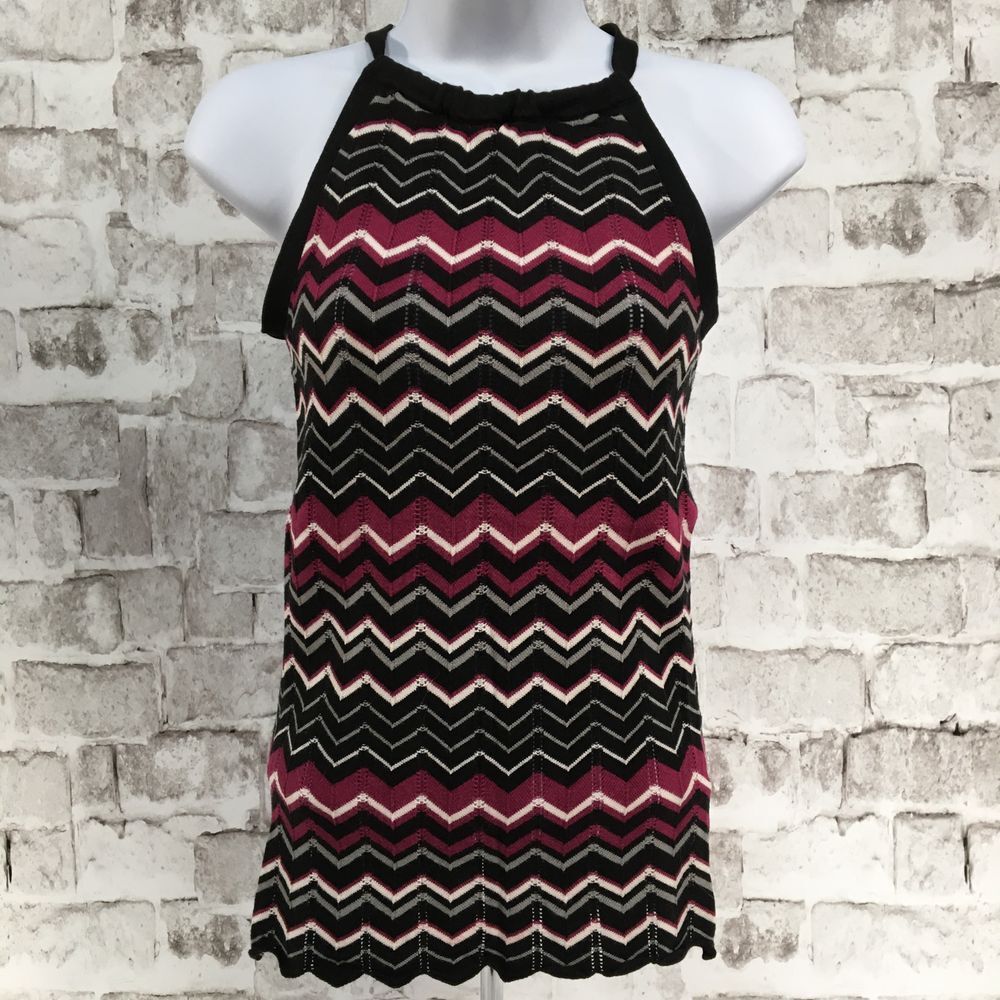 Old Navy Women's Size S Sweater Sleeveless Halter Zig Zag Black Grey Magenta